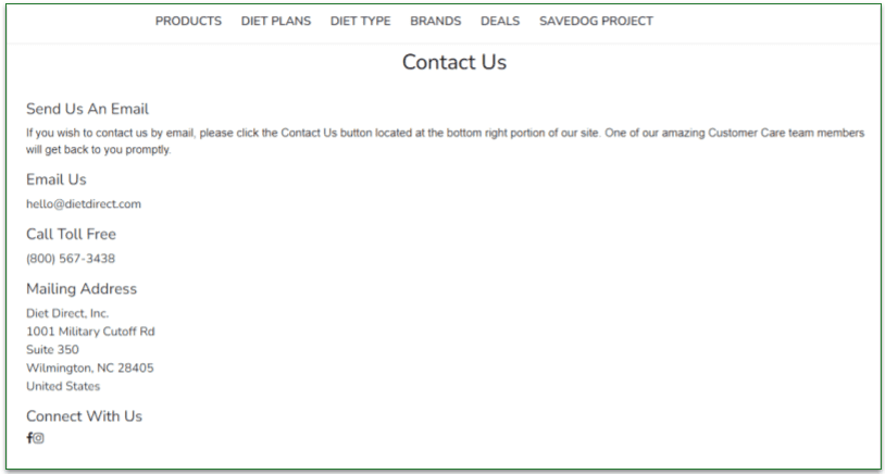 Wonderslim's Contact Us page