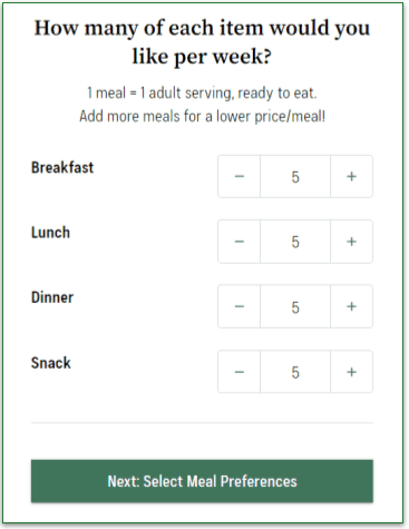 Thistle's meal order screen