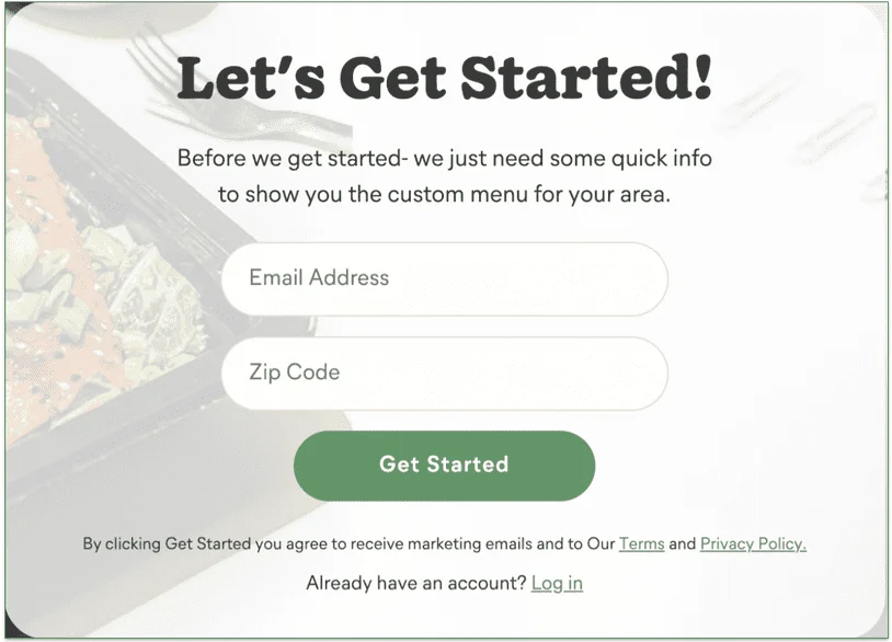 Fresh Meal Plan sign-up page