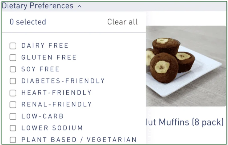 Eat Fit Go's dietary preferences filter