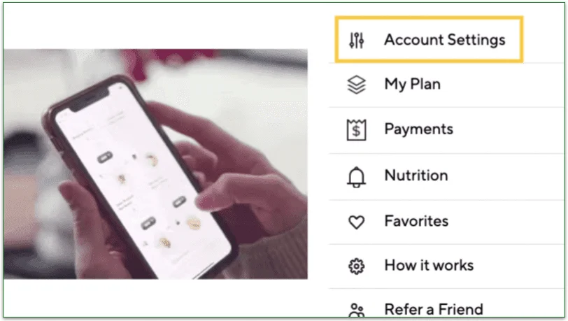 Cook Unity account on a mobile next to the account menu