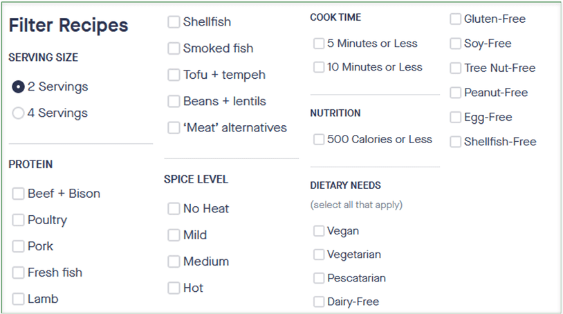 Hungryroot’s filtering system has dozens of options