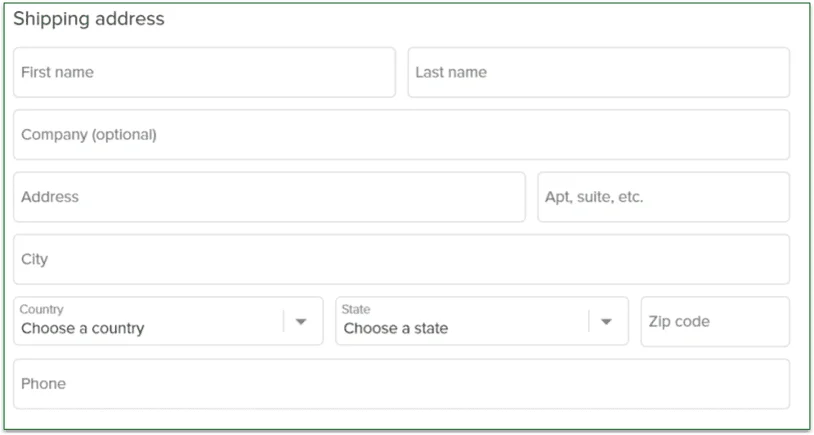 Metabolic Meals' Shipping address section