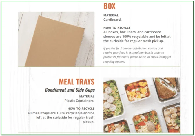 Recycling information from Diet-to-Go's website