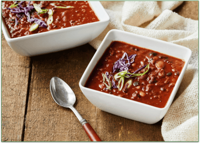 Baked Bean Chili in bowls, ready to serve