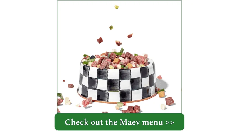 A bowl of food filled with Maev's crunchy cubes