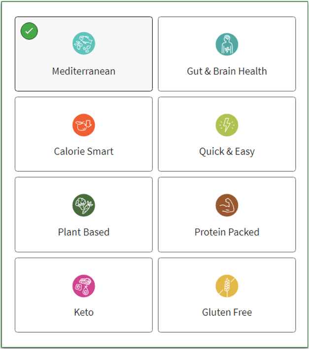 Screenshot of Green Chef's 8 plans