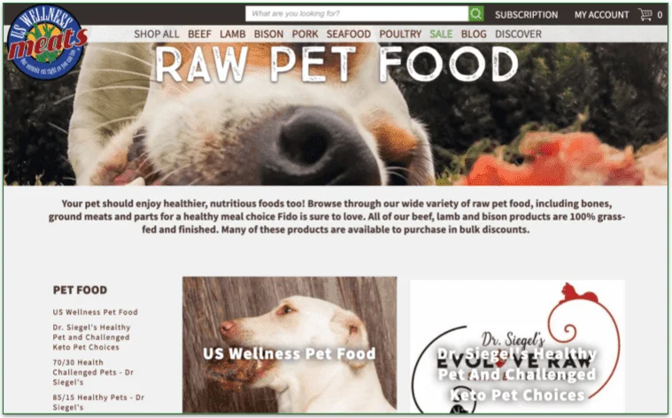 US Wellness Farms' raw pet food options
