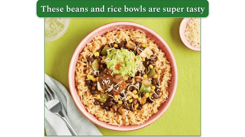 a bowl of Black Bean & Corn Burrito Bowls from green chef
