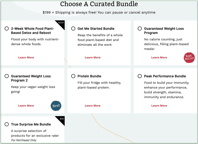 The curated bundles available during signup