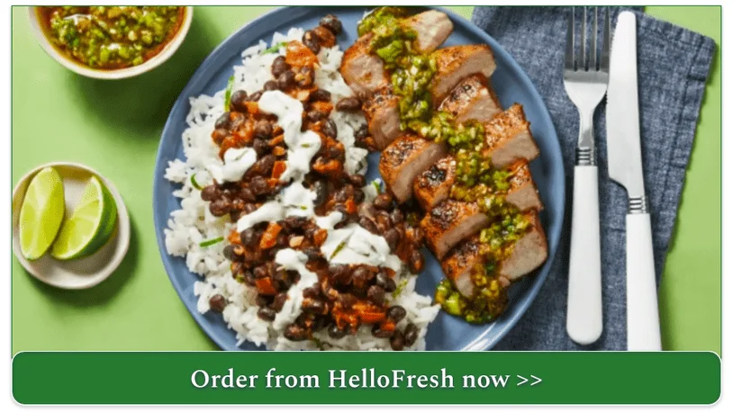 HelloFresh's Organic Chicken with Zesty Green Onion Salsa & Buttery Black Beans over Rice