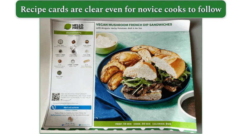 A HelloFresh recipe card received by our reviewer