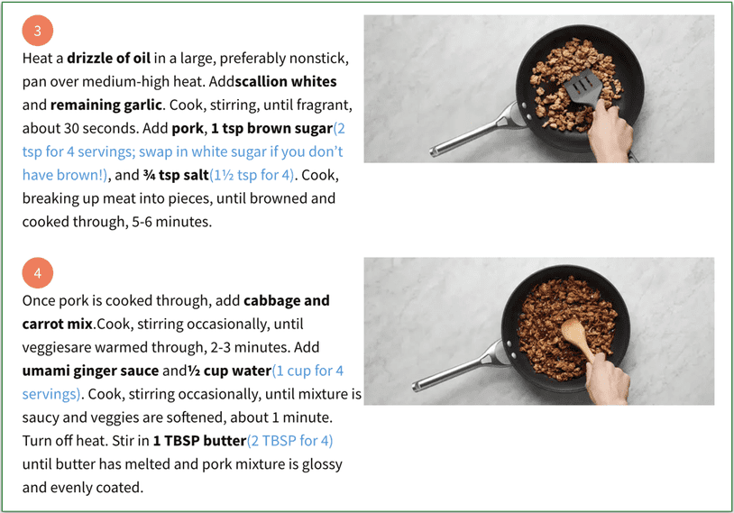 EveryPlate's recipe with each simple step requiring a few different tasks