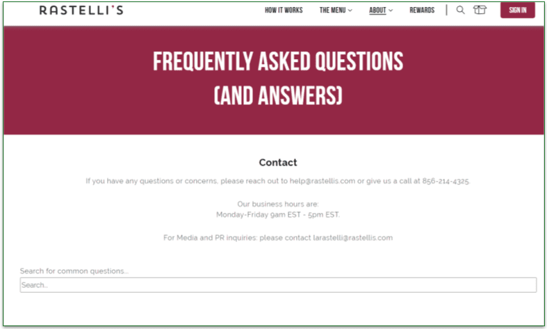 Rastelli's contact page