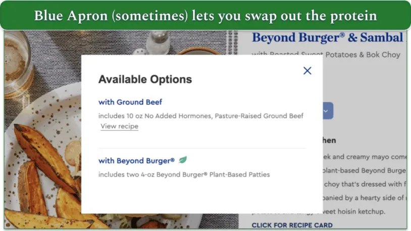 Blue Apron's protein substitutions for a meal