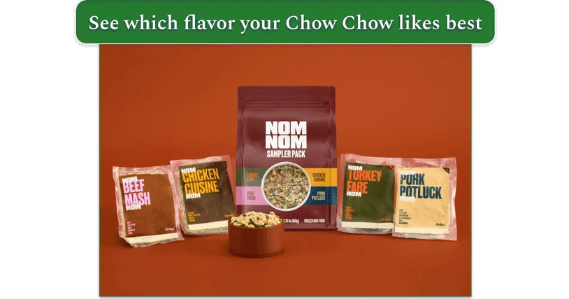 Packed dog meals with various flavours