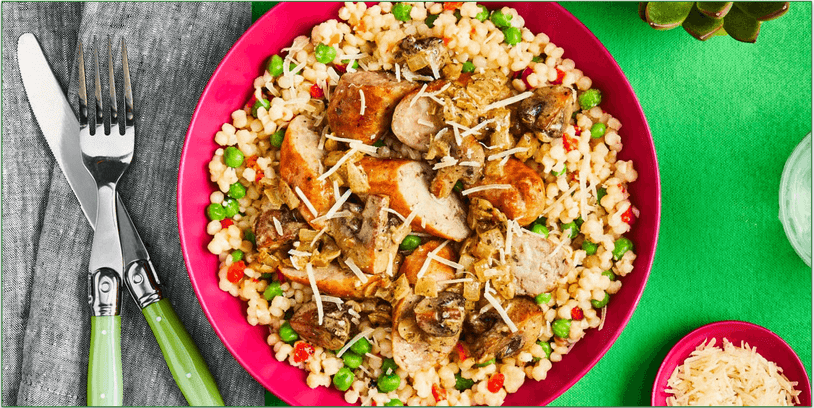 A sausage and grain dish that can be made with a Green Chef meal kit