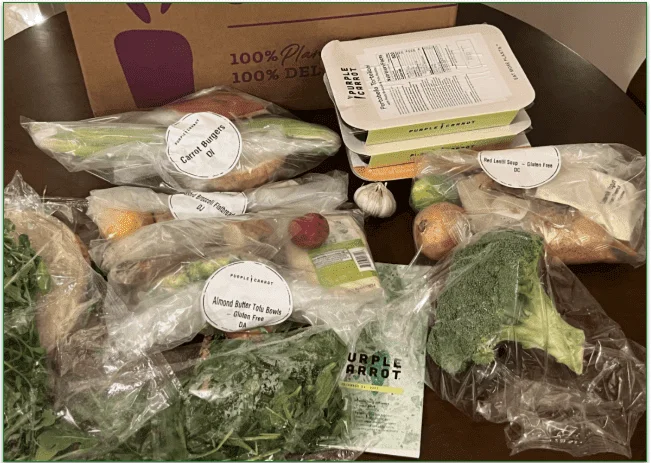 Photo of plastic recipe bags and ingredients wrapped in plastic