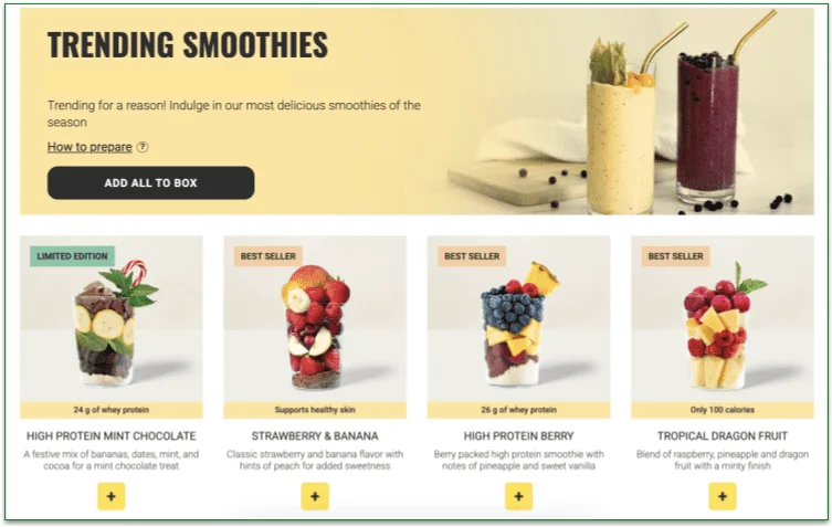 The Trending portion of the Revive Superfoods menu