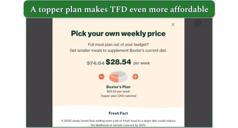 Prices for a topper plan with TFD
