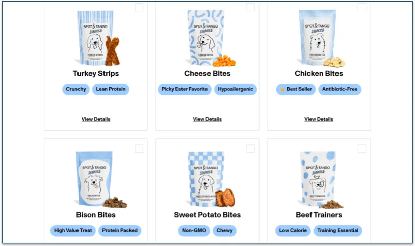 Spot & Tango's range of snacks