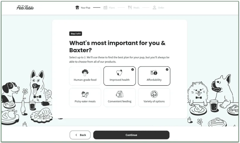 Screenshot of The Pets Table quiz step 3