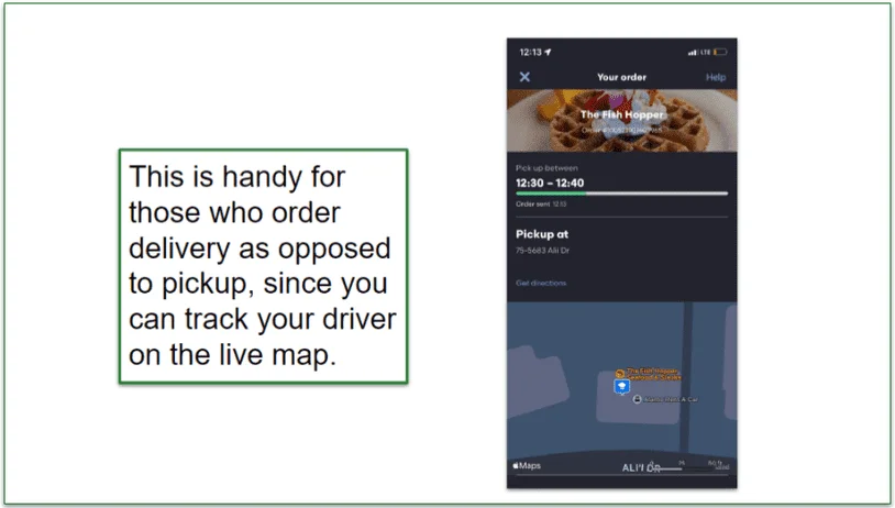 The Grubhub order progress bar and live tracking map.