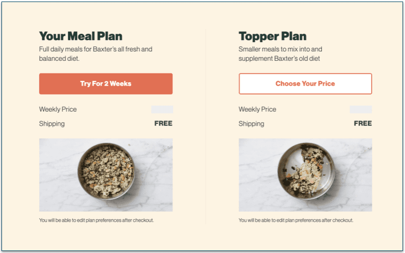 Choose between a full plan or one of the partial feeding options