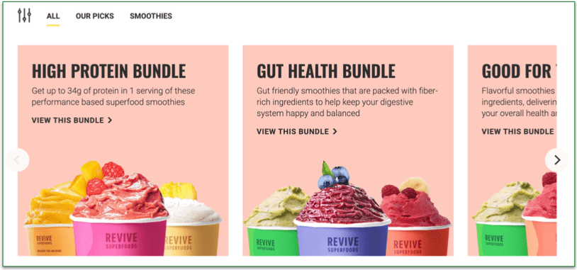 Smoothie bundles on the Revive Superfoods menu