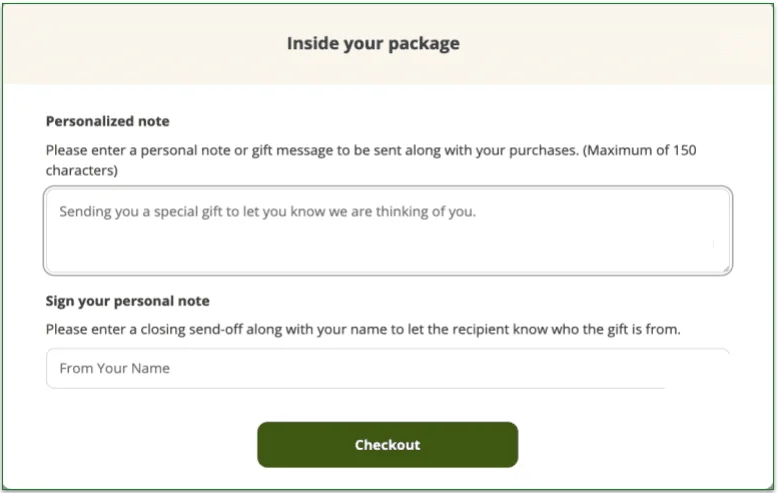 Screenshot of the Spoonful of Comfort Personalized Note window