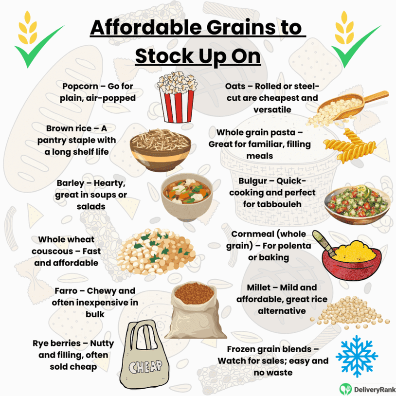 Infographic listing affordable whole grains