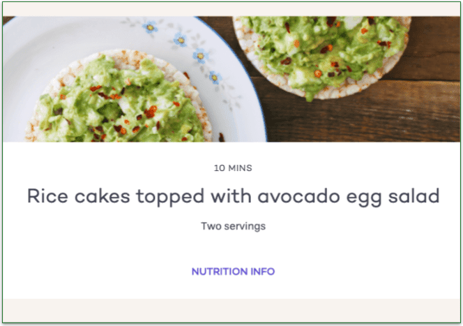 Screenshot of rice cakes with avocado egg salad.