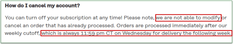 Factor's cancellation instructions