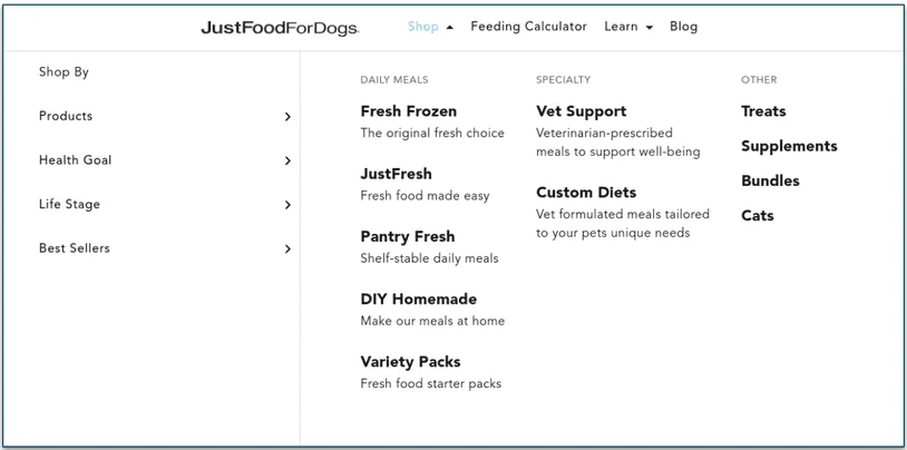JustFoodForDogs offers plenty of menu options
