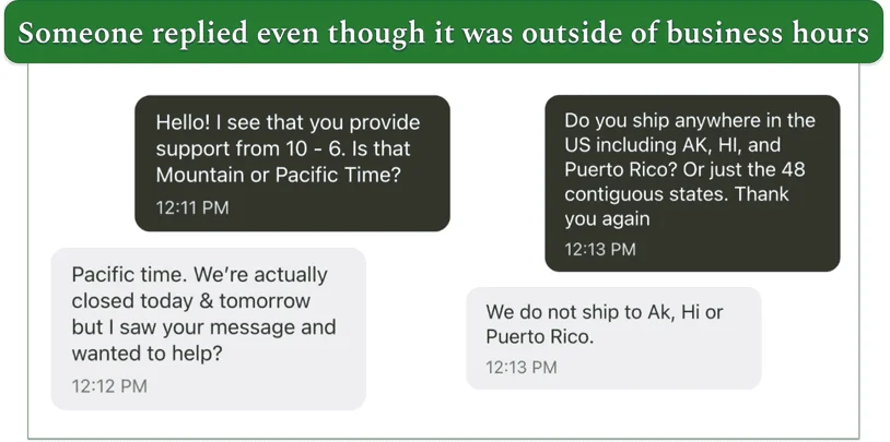 a screenshot of cali raw's live chat support session