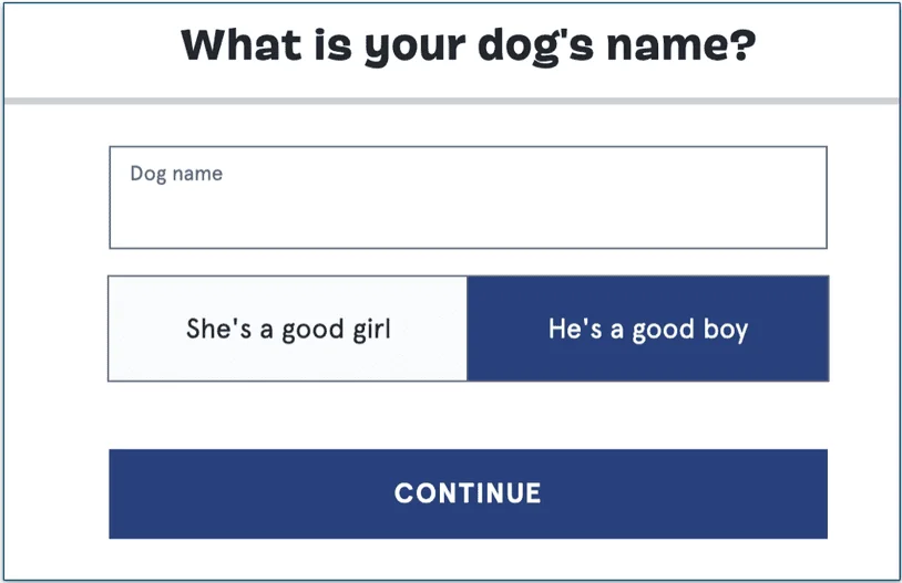 Screenshot of Page 1 of BarkBox's questionnaire