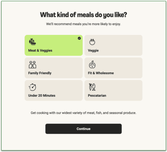 2. Select your meal and diet preferences