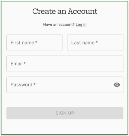 Screenshot of Territory Foods Create an Account section
