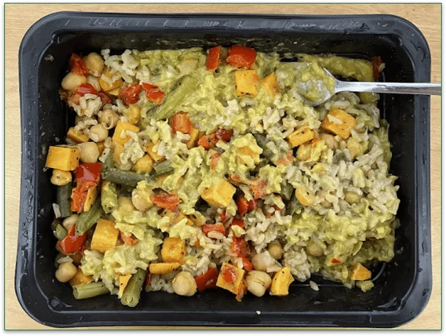 Photo of the Thai Roasted Vegetable Green Curry in the microwaveable tray