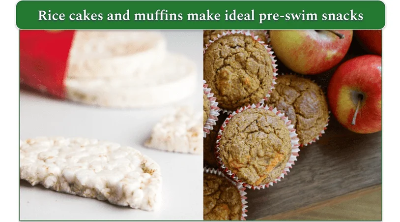 Rice cakes, breakfast muffins, and apples
