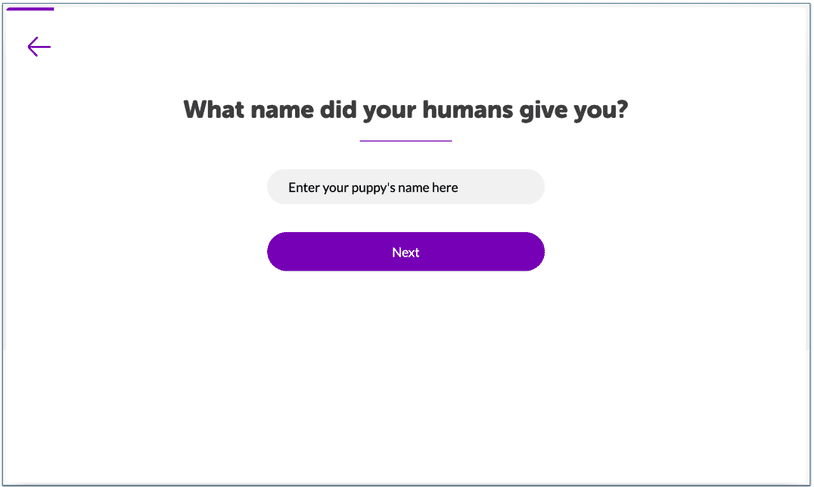 a screenshot of pupbox's first questionnaire question