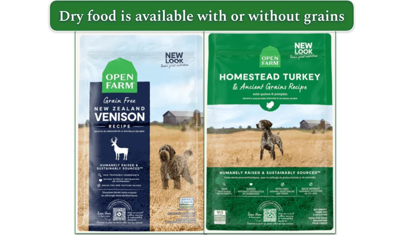 An image showing food recipes for puppies with and without grains