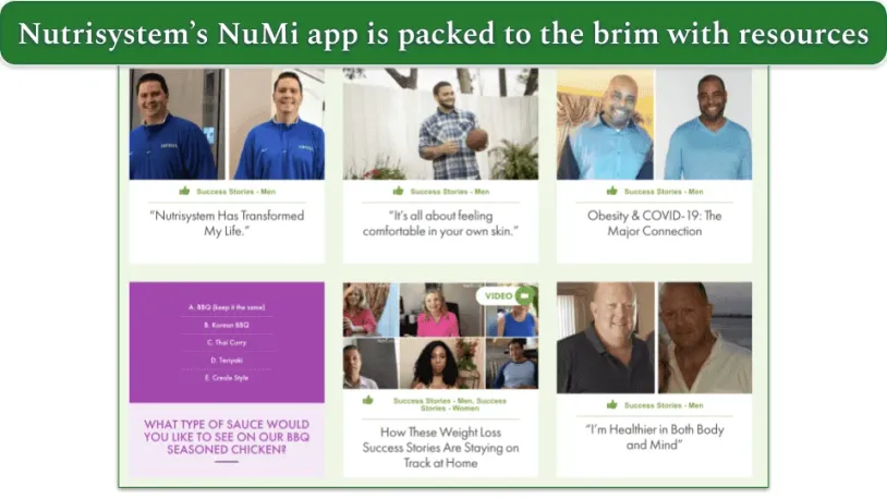 Screenshot of a list of blog posts from Nutrisystem's NuMi app