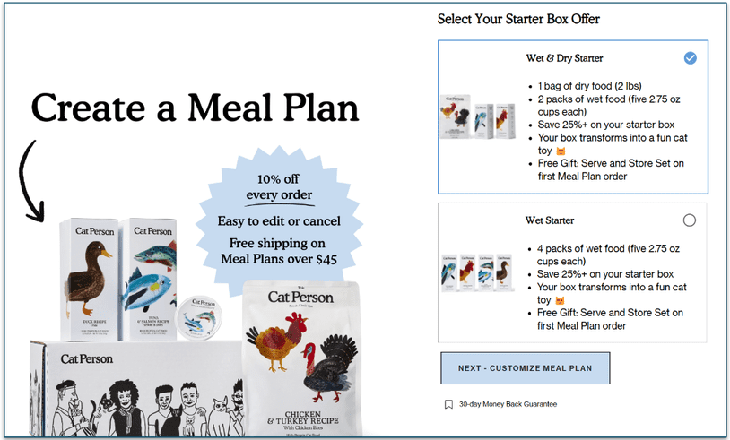 The select your starter box screen on Cat Person