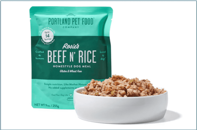 Pack of Rosie's Beef n' Rice and the food served in a bowl