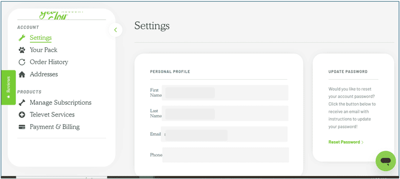 The Settings page in Get Joy's My Account