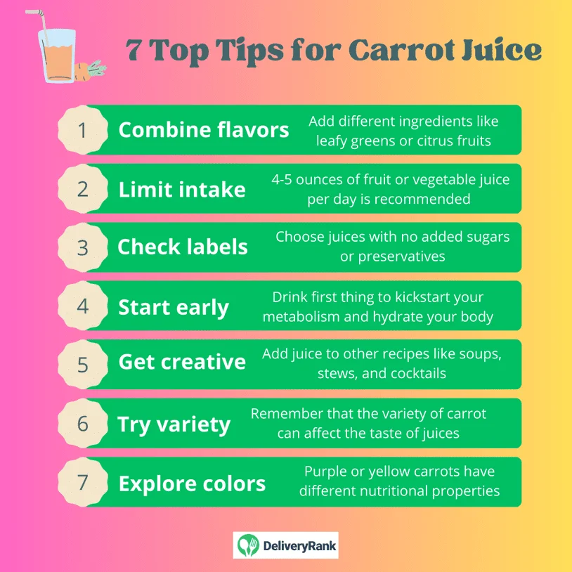 Infographic listing 7 tips for carrot juice