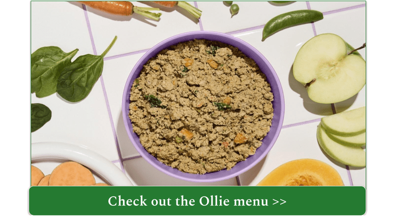 Ollie's fresh pork meal surrounded by ingredients