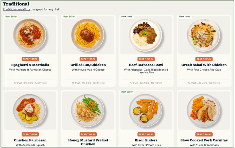 fresh meal plan, traditional menu