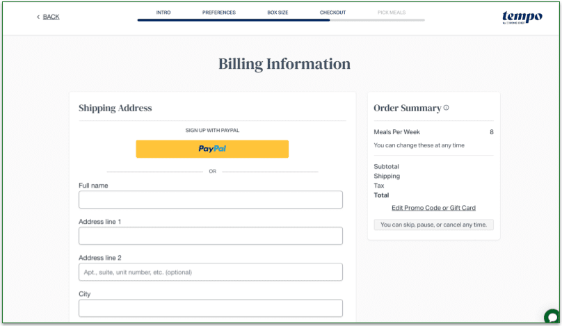 Fill in your address and payment details